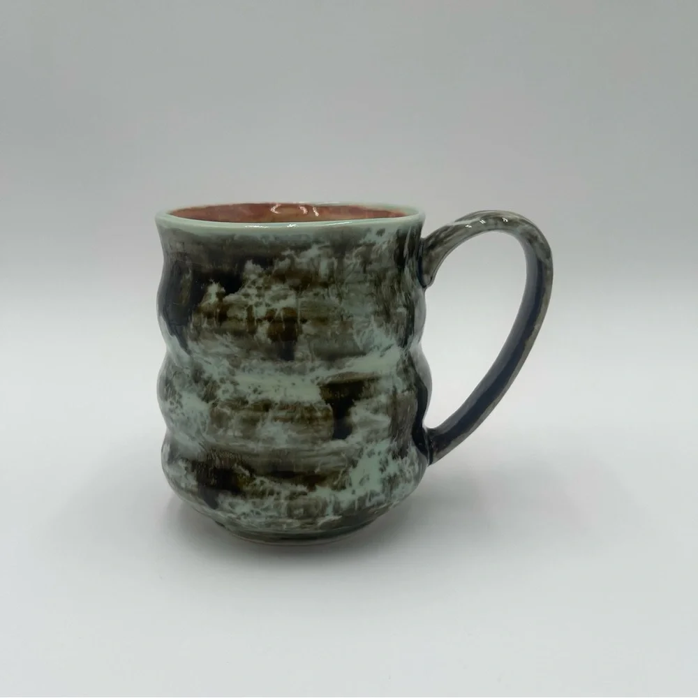 Stoneware Coffee Mug Large Size Hand Painted Unique Earthy
